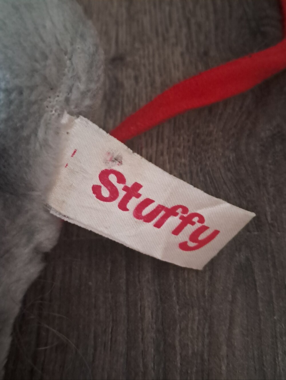 Vintage Russ Berrie STUFFY Christmas Mouse Plush Stuffed Animal Red Gray - Picture 3 of 4